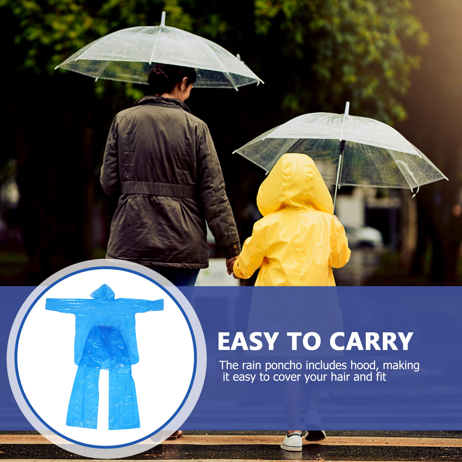 Emergency Poncho Rain - ชุดเสื้อกันฝนแบบใสพร้อมฮู้ด ปิดคลุมทั้งตัว ใช้ครั้งเดียวทิ้ง สำหรับผู้ชายและผู้หญิง เหมาะสำหรับการเดินทางกลางแจ้งและสถานการณ์ฉุกเฉิน